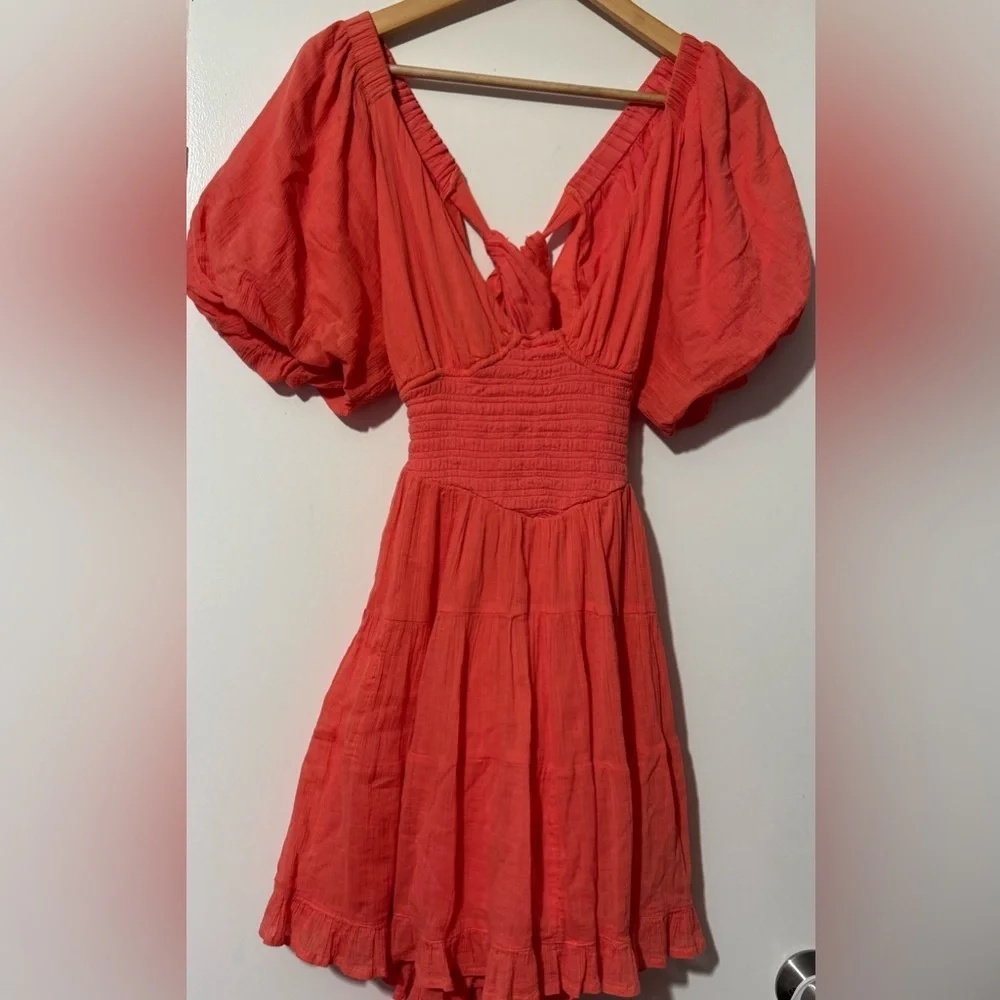 Free People Coral Tie-Front Swim Cover-Up